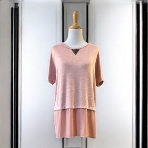 JUICY COUTURE SHORT SLEEVE MIXED MATERIALS TOP PINK SIZE LARGE